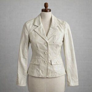 Vintage Danier White Leather Blazer Jacket Women’s XXS Fitted Classic